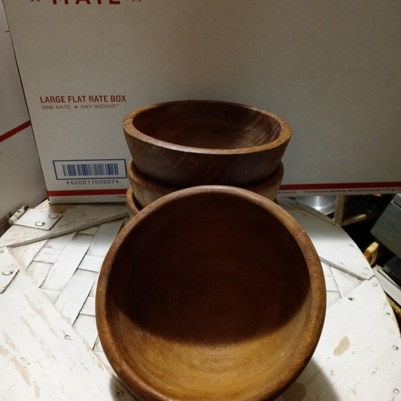 🕰PIER 1 🏯 4 SOLID WOOD SALAD BOWLS🛶🏹 A FANTASTIC VINTAGE.🎁 - Picture 6 of 7